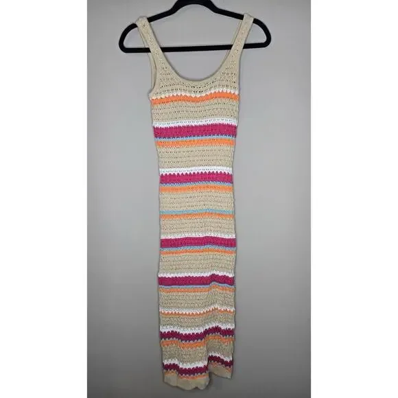 Womens Paper Heart Crochet Bodycon Midi Dress Tan, Turquoise, Pink, Orange Sz XS - Picture 2 of 6